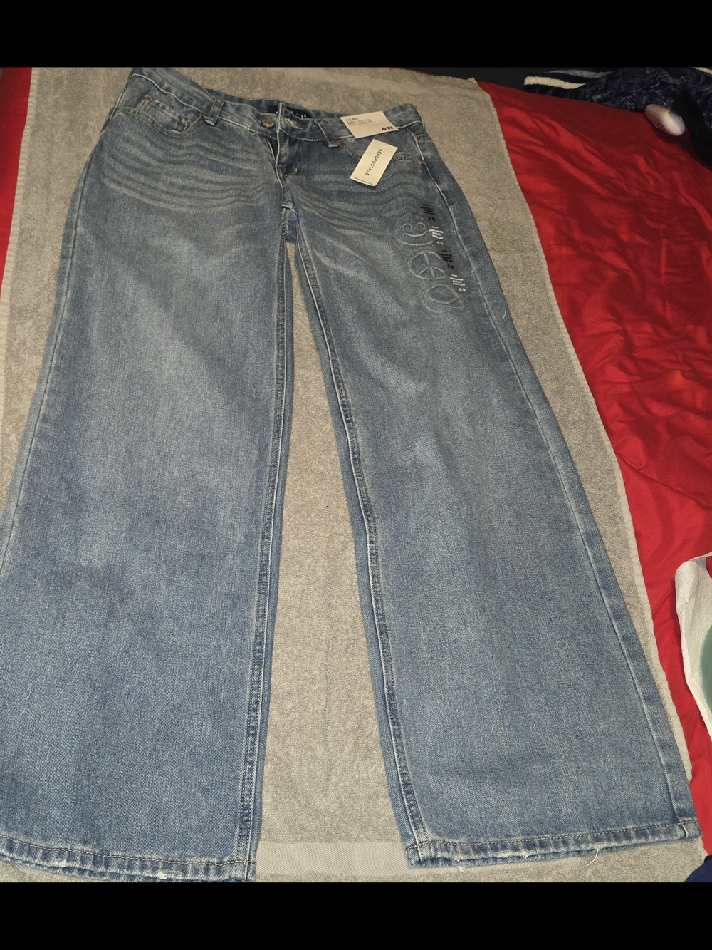 Aeropostale Super Low Rise Light Blue Flare Jeans with Embroidered Detail